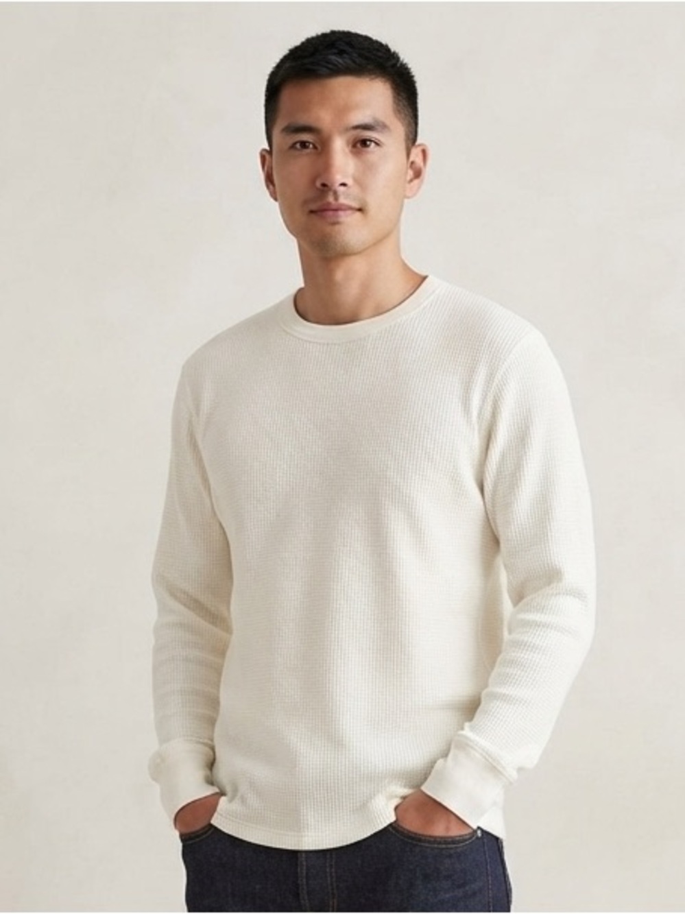 Uniqlo Sz XL White Waffle Long Sleeves Relaxed Shirt